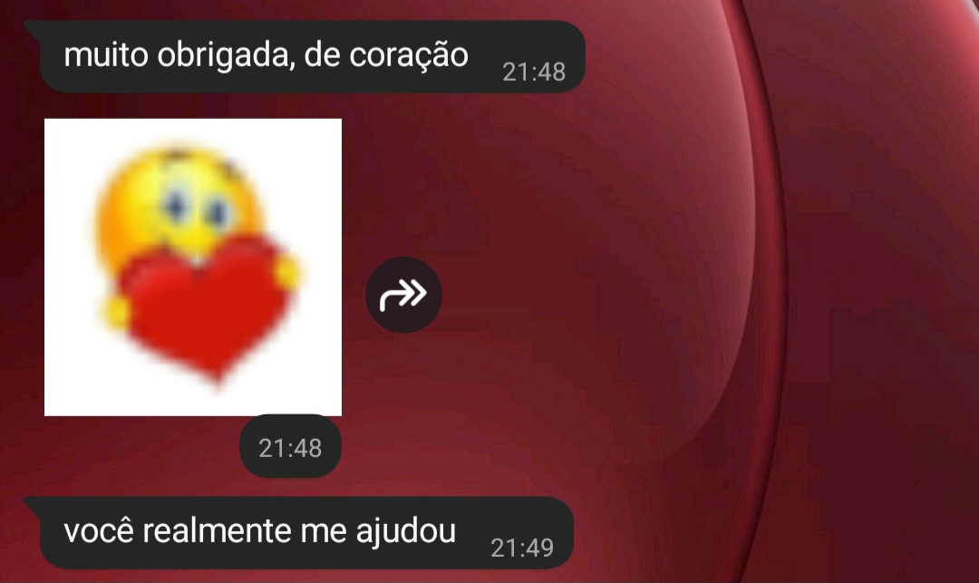 Feedback de cliente: “muito obrigada, de coração — você realmente me ajudou”