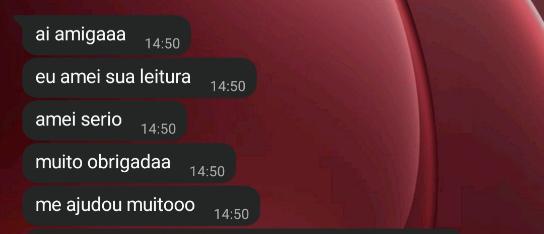 Feedback de cliente: “eu amei sua leitura, amei sério, muito obrigadaa, me ajudou muitooo”